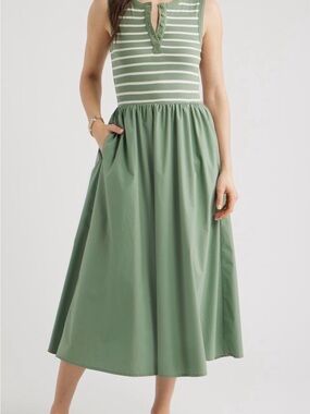 Caslon Green Striped Sleeveless Midi Dress
